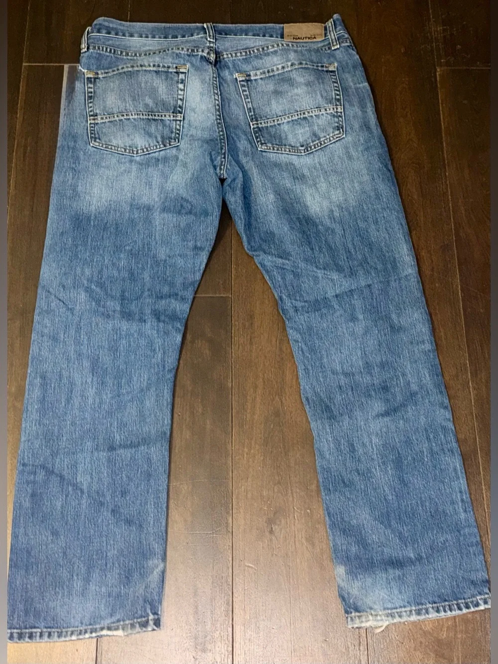 Nautica Straight Fit Jeans 36x32 Blue Distressed Stretch Denim Men’s Casual